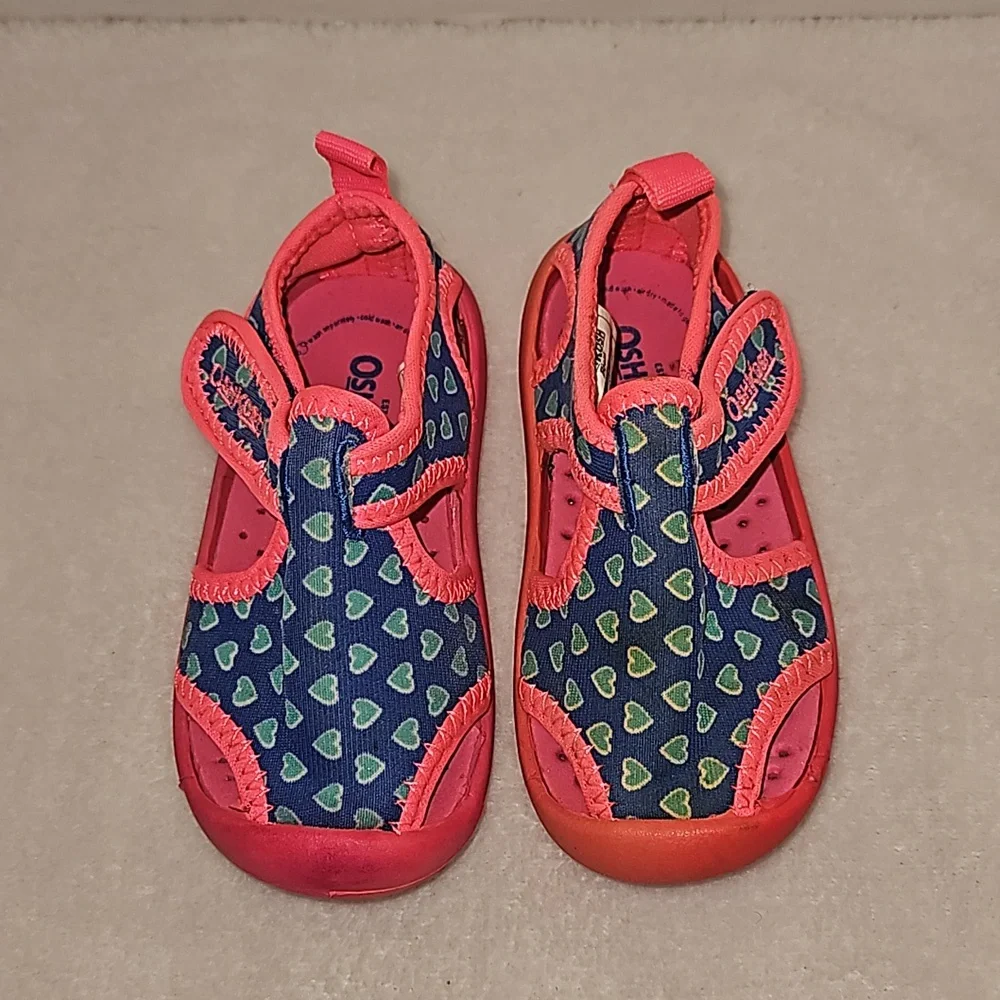 OshKosh | Toddler Pink Body Navy Teal Hearts Water Sandals Sz 5